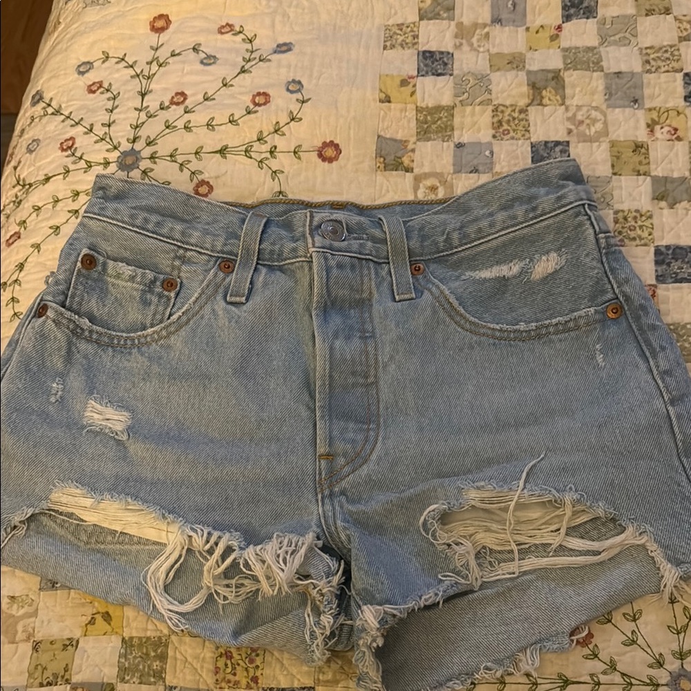 Levi's Light Blue Distressed Jean Shorts
